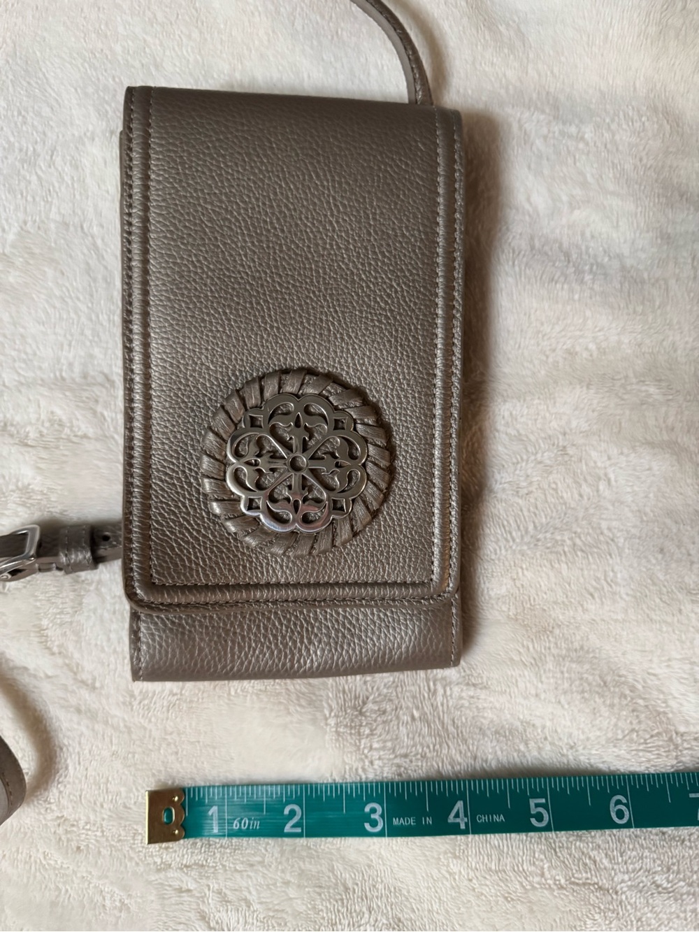 BrightonLeather Crossbody Phone Bag with Decorative Medallion